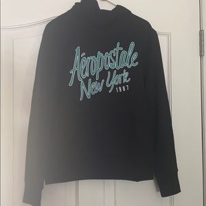 Black Teal Logo Aeropostale Hoodie Sweatshirt NWT